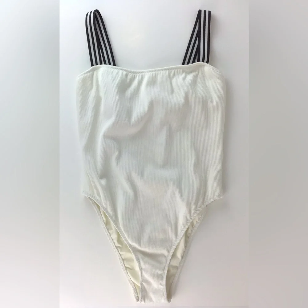 Madewell Solid & Striped White The Riley One Piece Swimsuit | Large